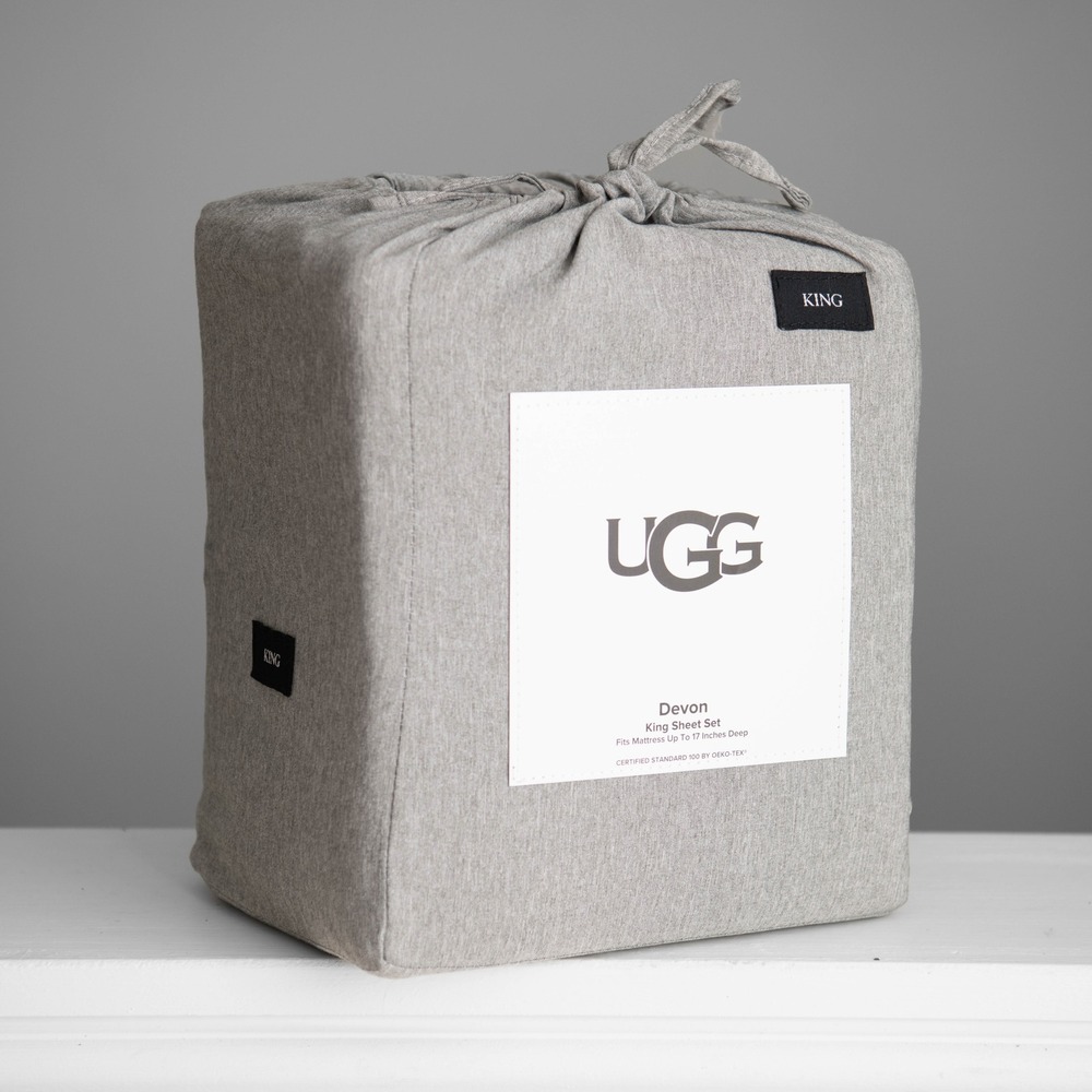 UGG King Sheet Set NEW Heather Grey Deep Pocket 4 Piece Bedding Cozy Minimalist